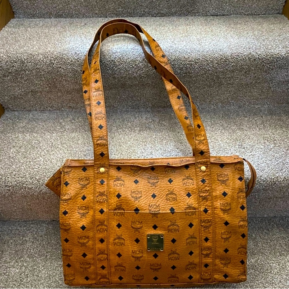 MCM large leather tote with zipper closure